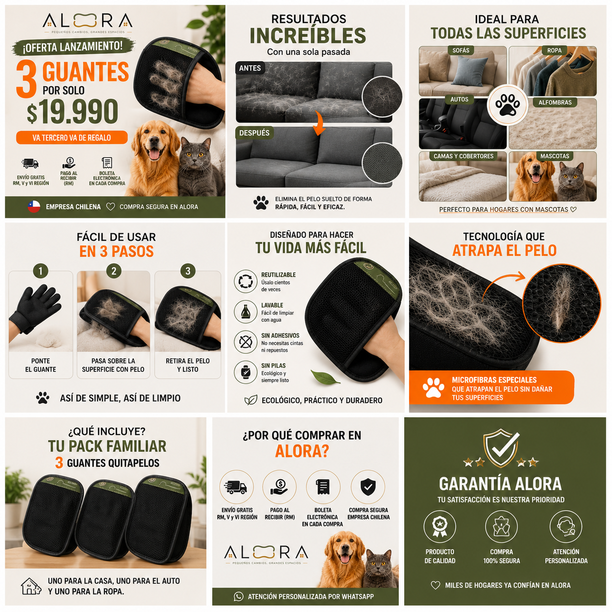 3 Guantes atrapa pelos