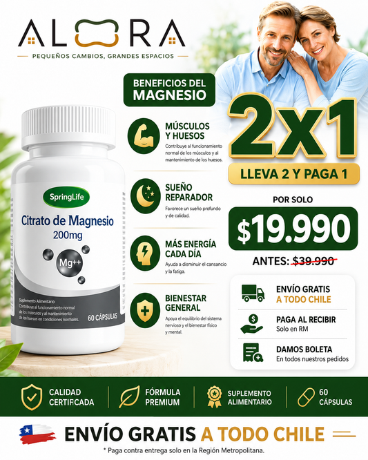 2x1 Citrato de Magnesio SpringLife 200mg | 60 Cápsulas